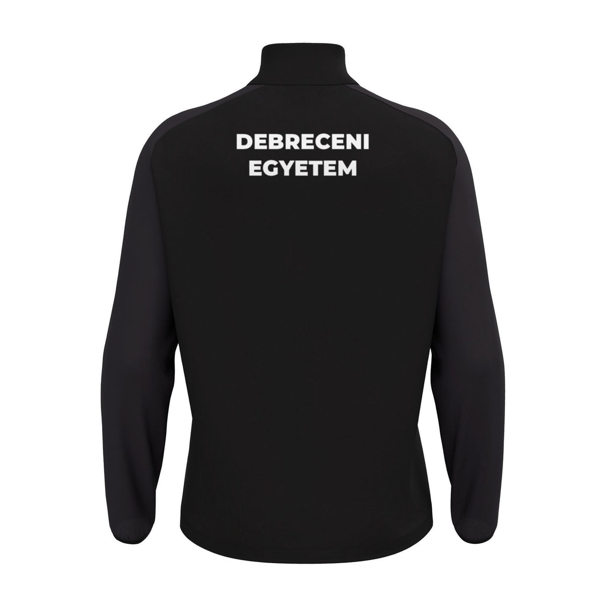 DEAC hosszú ujjú edzőfelső, Macron ISEN, fekete, hátulnézet, DEBRECENI EGYETEM felirattal